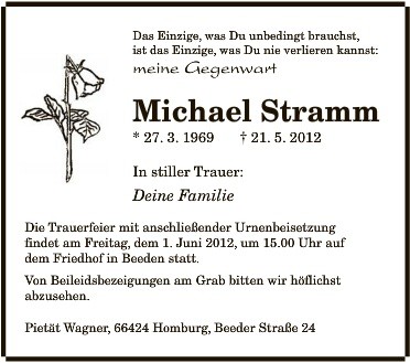 Todesanzeige Strambo, SZ-Online 19.05.2012